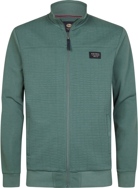 Groen petrol industries vest met ritssluiting, geborduurd logo en een textuur op de borst en rug.