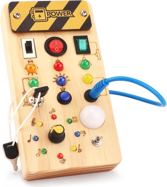 Montessori Busy Board Activity Board vanaf 1 jaar, houten speelgoed met 15 led-lichtschakelaars, sensorisch educatief speelgoed voor baby's en peuters vanaf 1, 2, 3 jaar