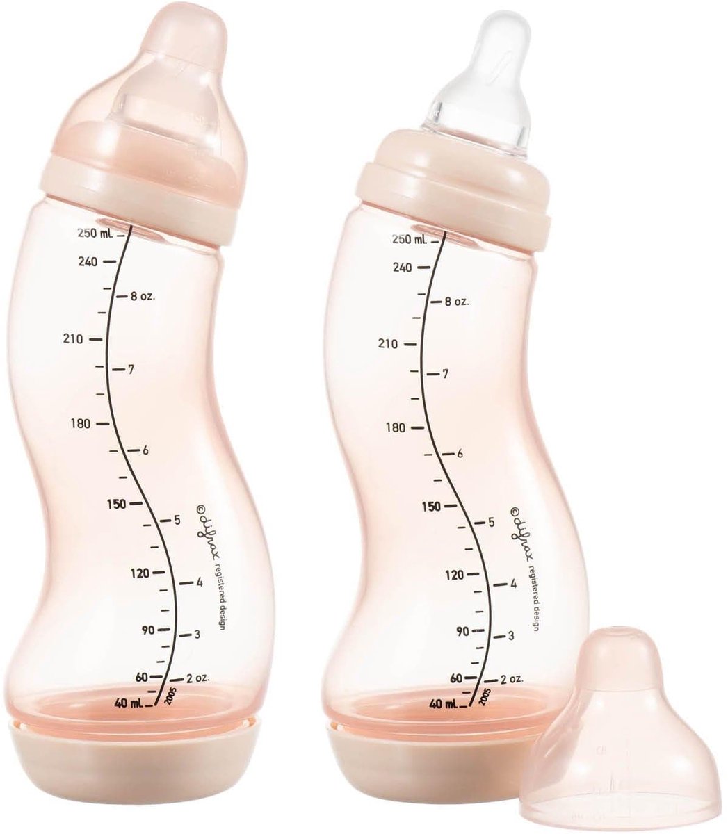 Bol.com Difrax Babyfles 250 ml Natural - S-fles - Anti-Colic - Lichtroze - 2 stuks aanbieding