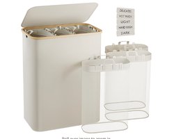 160L Opvouwbaar Wasmand,met 3 uitneembare zakken,Wassorteerder - wasmand - Melk wit