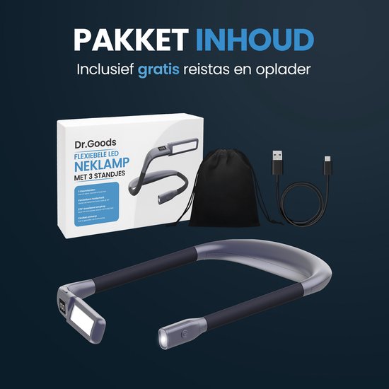 Dr. Goods - Neklamp - Neklampje Voor Haakwerk - Nekleeslamp - Leeslampje Voor Boek - Bedlampjes Leeslampjes - Flexibel & Oplaadbaar - Incl. Reistas & Oplader van Dr. Goods — afbeelding 3
