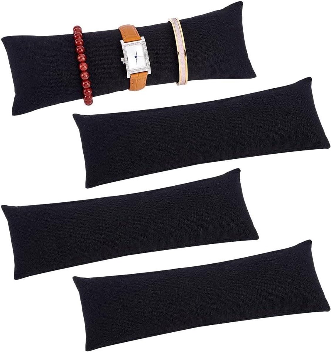 Lange Horlogekussens van Linnen - Set van 4 - Voor Sieraden Display Opslag - Zwart - 9,5 x 3,5 inch