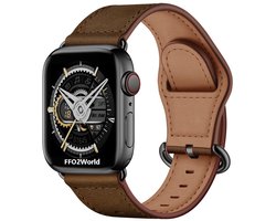 Stravo Luxe Leren bandje Geschikt voor Apple Watch 46mm (Series 10/11), 45mm (Series 7/8/9), 44mm (Series 4/5/6, SE 1/2/3), 49mm (Ultra 1/2/3) - Luxe Connector met Leather Horlogeband - Leer - Koffie