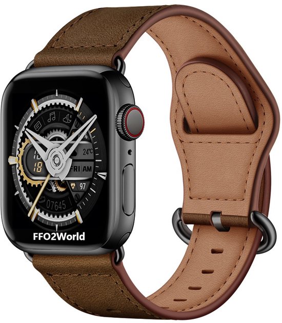 Stravo Luxe Leren bandje Geschikt voor Apple Watch 46mm (Series 10/11), 45mm (Series 7/8/9), 44mm (Series 4/5/6, SE 1/2/3), 49mm (Ultra 1/2/3) - Luxe Connector met Leather Horlogeband - Leer - Koffie