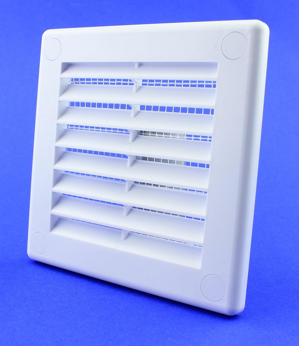 Ventilatie rooster 100x100 mm wit met insectennet voor tochtstrippen en luchtcirculatie