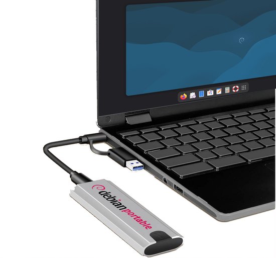 Draagbare externe SSD M.2 met Debian 13 voorgeïnstalleerd + AnonSurf Module