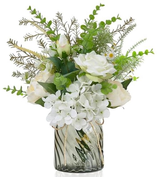 Kunstbloemen in Vaas - Witte Nepp bloemen voor Badkamer en Woondecoratie