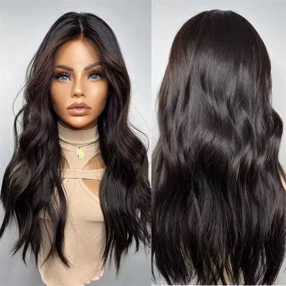 Blossombel Europese pruik 18" 100% menselijk haar- lace frontal met bruin highlights -50CM