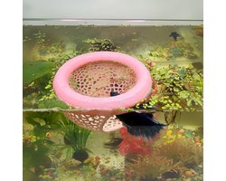 Aquarium drijvende betta-vissenhuid, betta- of garnalenvoederbak, combinatie van grot en hangmat, voederring voor kleine vissen, decoratief accessoire voor het voeren in het aquarium (roze)