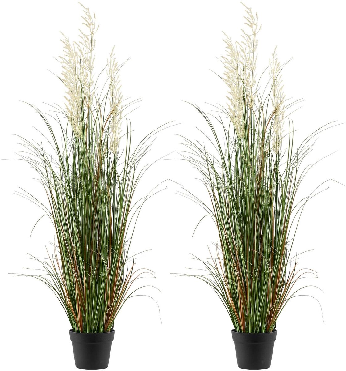 Kunstplant Rietgras - Set van 2 in pot - Hoogte 120 cm - PVC - Voor Binnen en Buiten - Onderhoudsvrij - Natuurlijke uitstraling - Groen