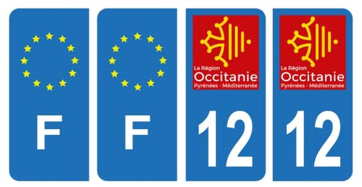 Stickers voor Nummerplaten Departement 12 Aveyron - 4 Stuks