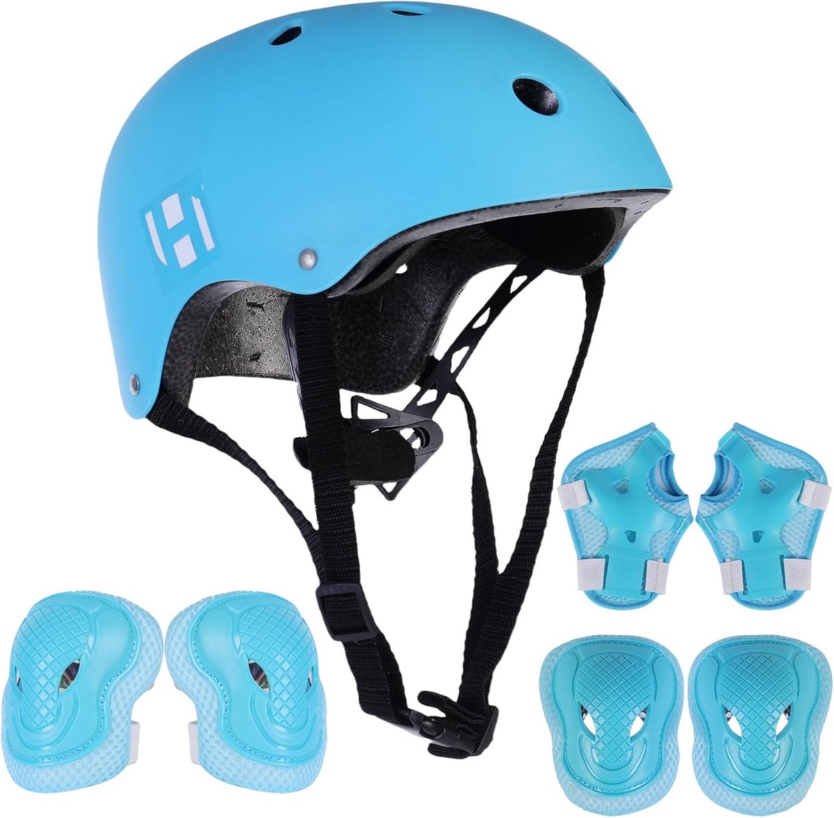 Verstelbare Kinderhelm Set met 6-delige Bescherming (Knie, Elleboog, Pols) - Fiets, Scooter, Skateboard - Leeftijd 8-13 Jaar