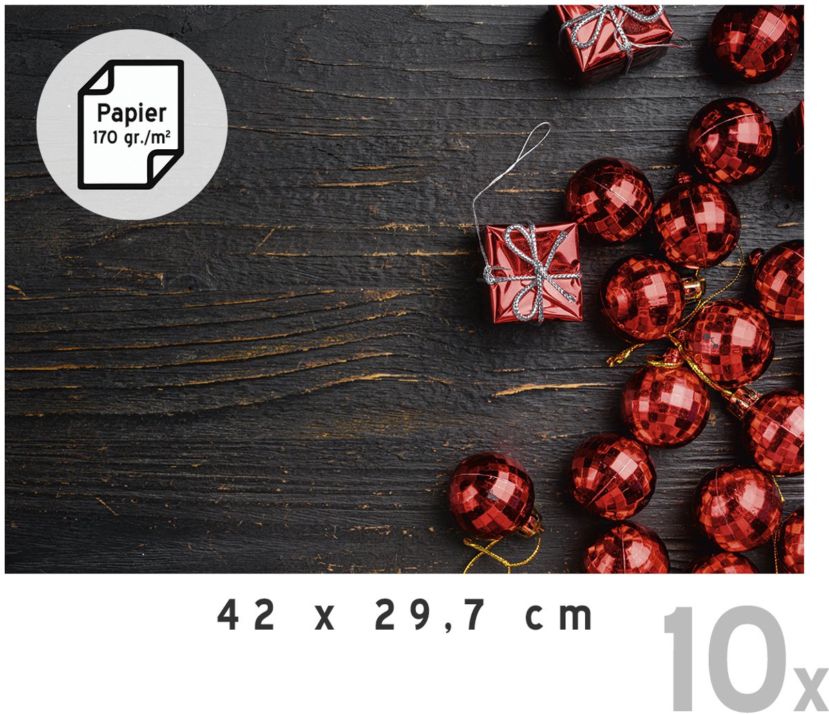 Placemats Kerst Deluxe (10x) | 42 x 29,7 cm | Kerstdecoratie | Onderlegger | Papier 170 gr./m² | Kerstavond | Eettafel | Tafeldecoratie | Zwart | Placemat | Design | Rechthoek | 10 stuks