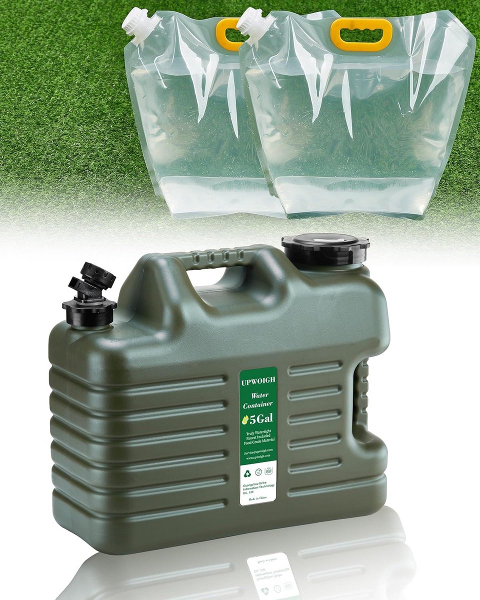 Set van 2 Watercontainers: 5 Gallon Kan en 2,6 Gallon Opvouwbare Zak voor Camping en Buitenactiviteiten