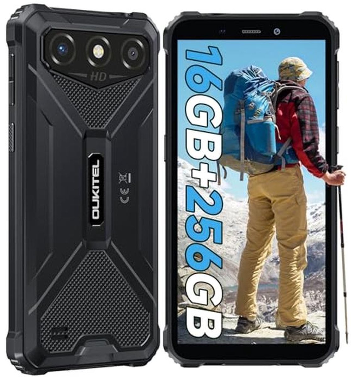 Outdoor smartphone 16 GB + 256 GB/1 TB - Waterdichte mobiele telefoon zonder abonnement met 6300 mAh batterij en 6 inch display