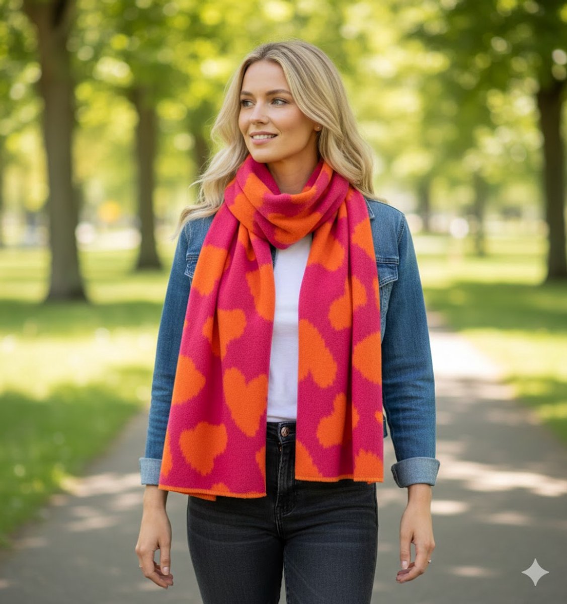 Sjaal oranje rood - voorjaars sjaal - fris rood met oranje - viscose- kado dames - winter sjaal - dames sjaal - hartjes sjaal -