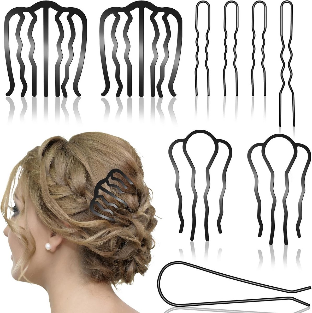 Franse twist haarspelden en haarkammen set - 9 stuks haarstylingtools voor veelzijdige kapsels