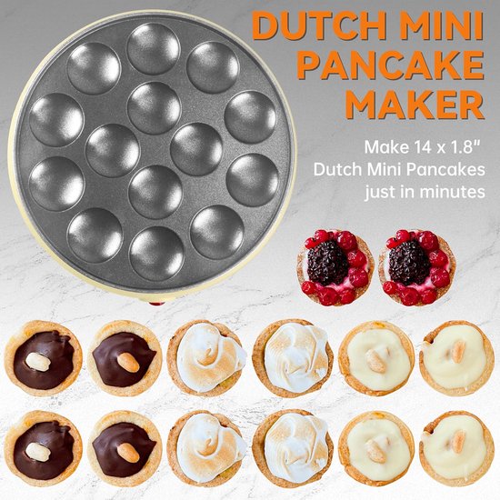 Elektrische Pannenkoekenmaker voor 14 Mini Pannenkoekjes - Poffertjespan met Antiaanbaklaag — afbeelding 2