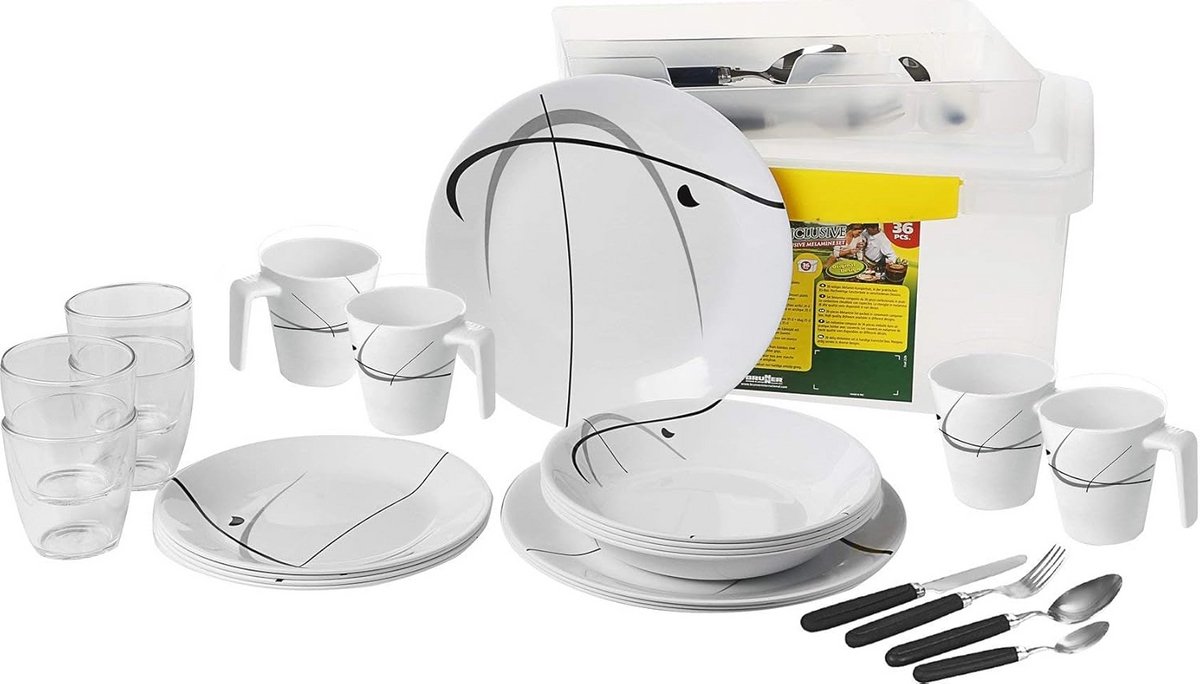 36-delige Melamine Servies Set voor 4 Personen - Camping en Picknick