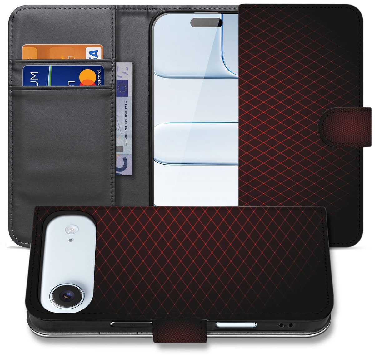 Geruit Rood Book Case Apple iPhone Air Met Drie Pasjes Hoesje Extra Bescherming