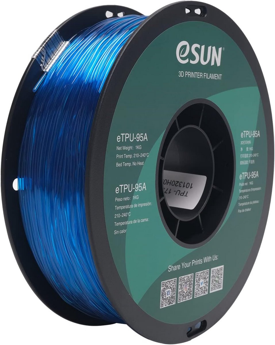 Flexibel TPU 95A Filament 1.75mm Transparant Blauw 1KG voor 3D Printers
