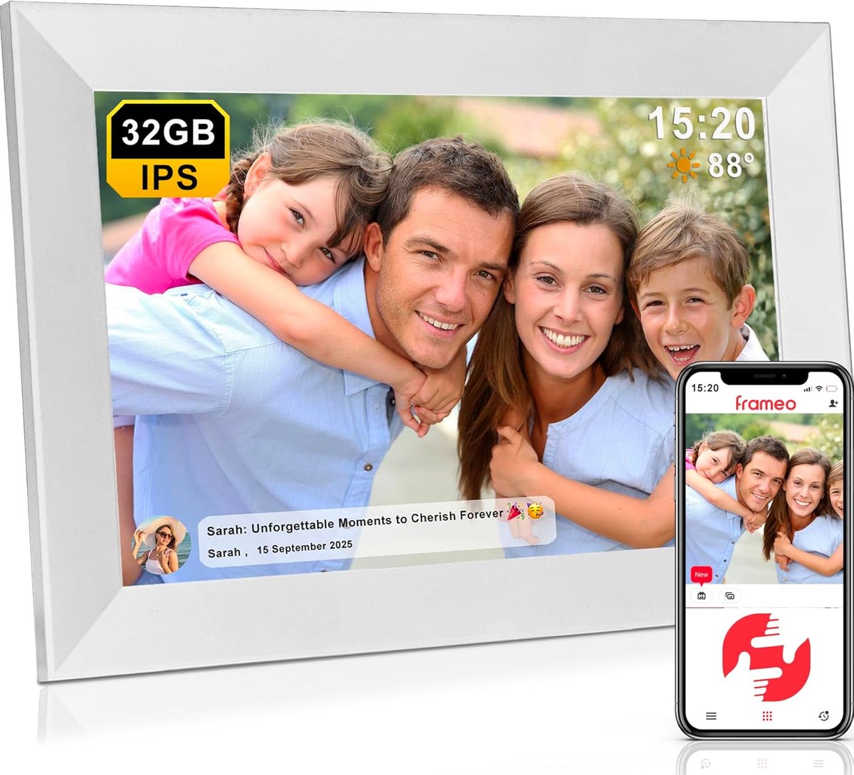 Digitale Fotolijst met Wifi - Fotolijsten - Frameo App - HD Kwaliteit - Wit