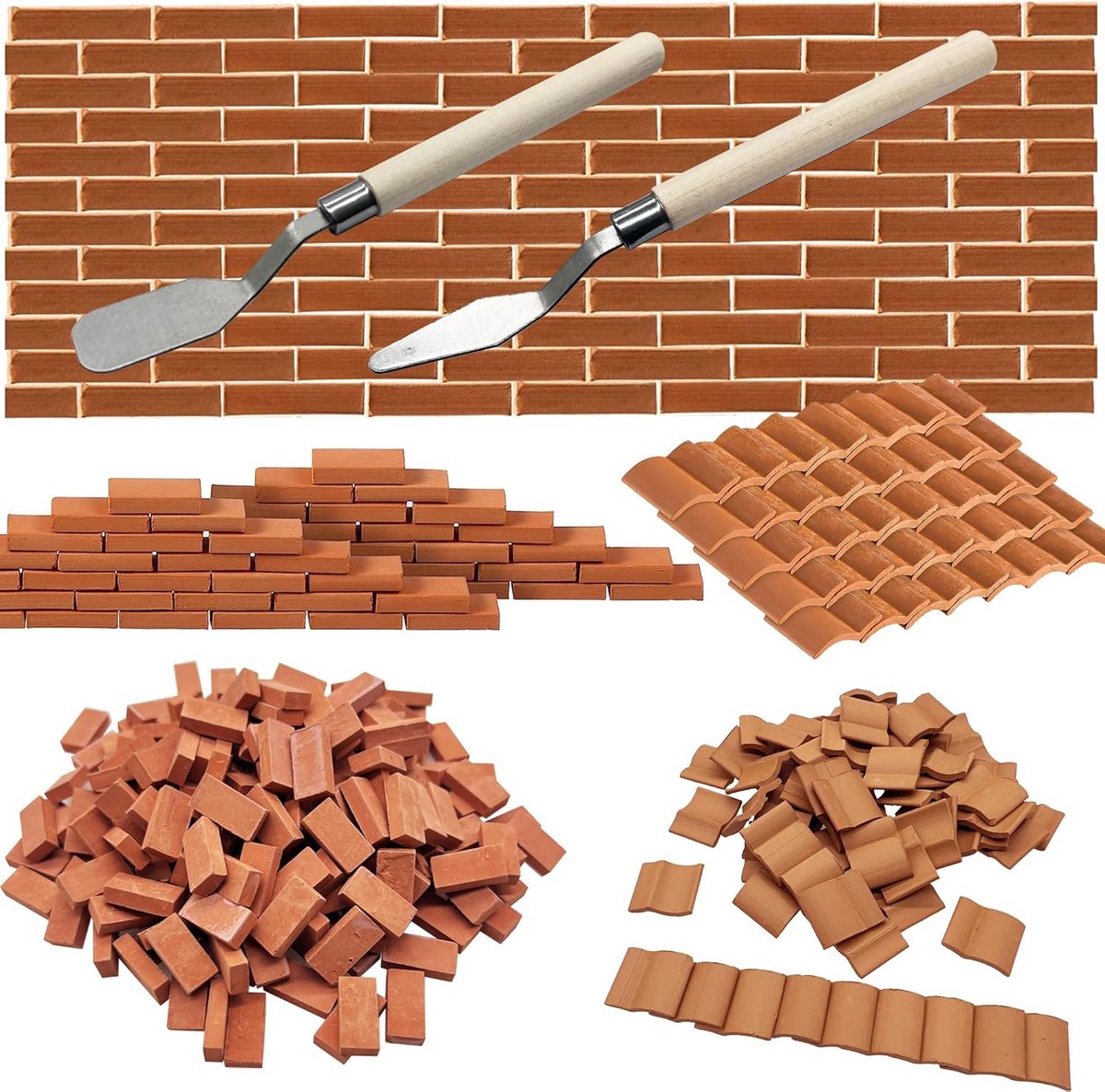 Miniatuur Dakpannen en Bouwstenen Set Grijs - Schaalmodel Bakstenen voor Poppenhuis en Diorama