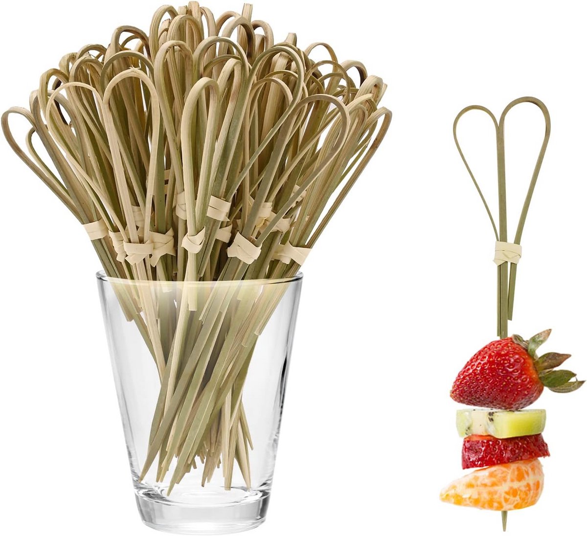 100x Cocktailprikkers van Bamboe met Knoop - Voor Hapjes, Fruit en Garnituren