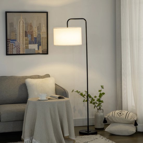 Vloerlamp – Linnen Lampenkap – E27 Fitting – Stabiele Stalen Voet ...
