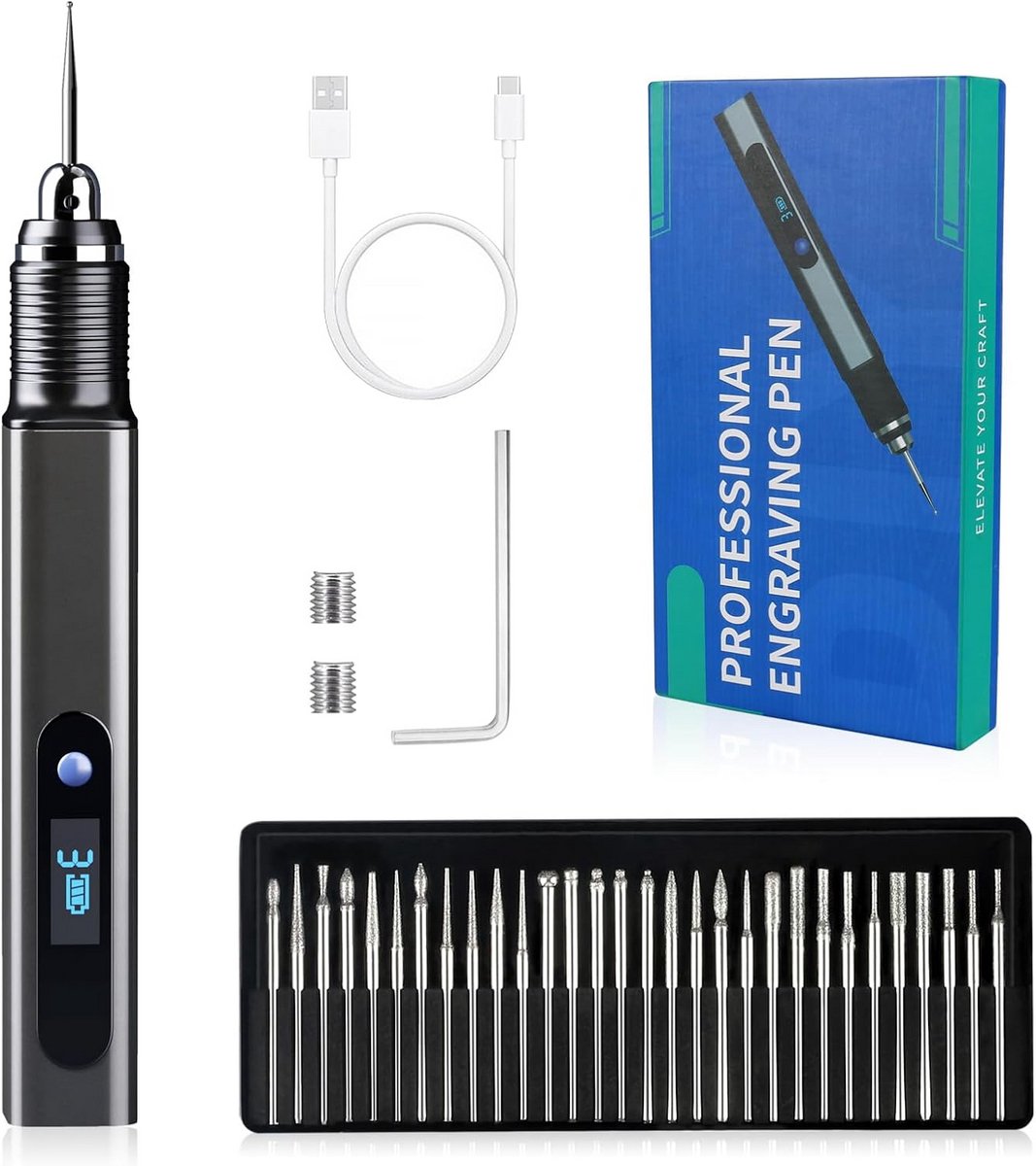 Draadloze Elektrische Graveerstift Set - USB Oplaadbaar Mini Graveermachine voor Hout, Metaal, Glas, Sieraden en Steen