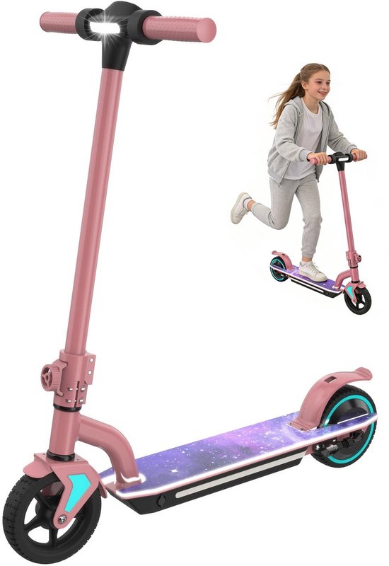 Elektrische kinderstep L1 6-12 jaar inklapbaar 130W 16 km/u 6-10 km bereik LED verlichting roze