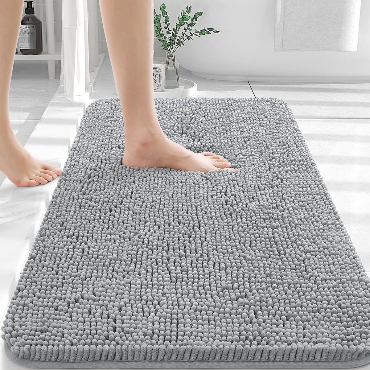 Homaxy Badmat – Absorberende Douchemat – Chenille Badkamer – Wasbare Badmatten – Grijs –61x120 cm