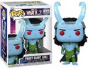 Frost Giant Loki Funko Pop! met blauwe huid, rode ogen, groene pantser en ijzige hoorns.
