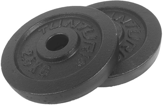 Tunturi Halterschijven - Halter gewichten - 2 x 2,50 kg - Ø 30 mm - Gietijzer - Incl. gratis fitness app