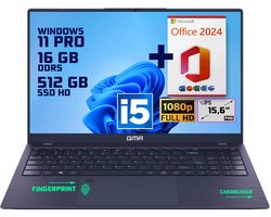 GMR | Elegante 15.6-inch Laptop voor Professionals | Intel i5 Processor - 16GB DDR5 RAM - 512GB M.2 SSD | Perfect voor Office & Zakelijk Gebruik (Windows 11 Pro + Office 2024)