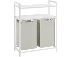 Wasmand - 2 Vakken & Opbergrek – Dubbele Was Sorter met Uitneembare Waszakken – 90L - Wit - 73x33x92cm