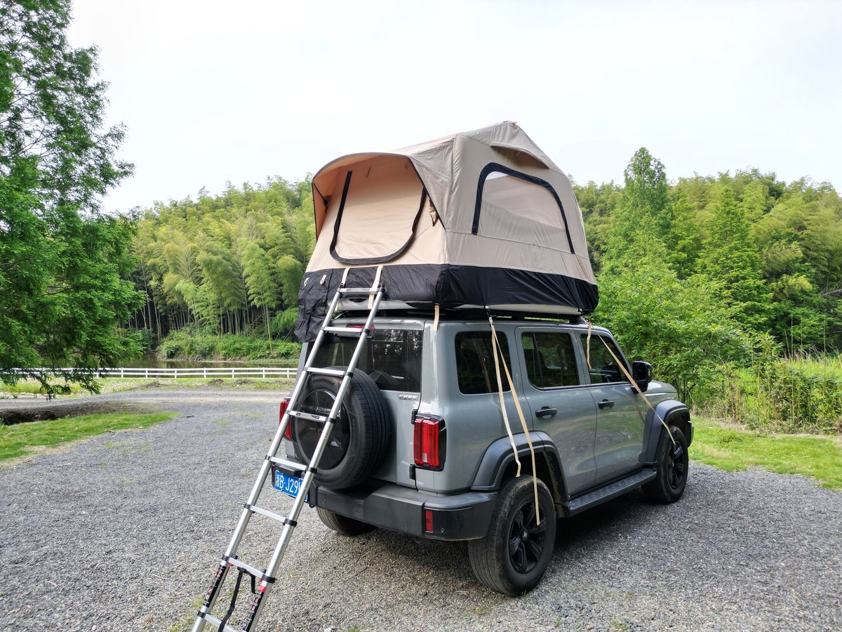 Opblaasbare campingtenten met handpomp, opblaasbare tent op het dak - Beige + zwart