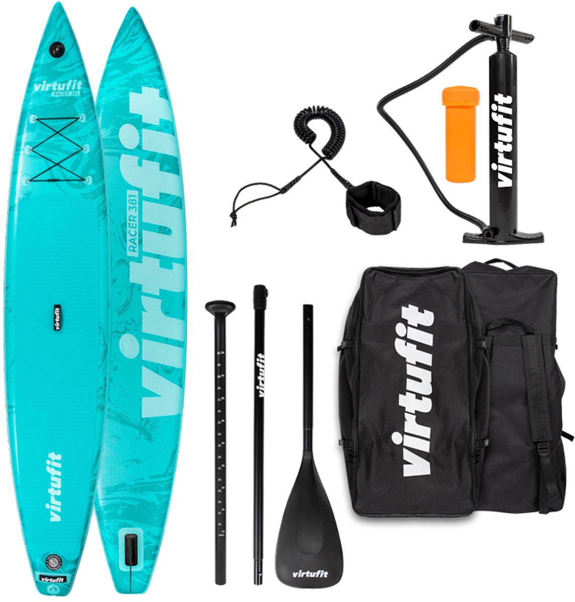 Virtufit Supboard Racer 381 - Turquoise - Opblaasbaar - Stand Up Paddle Board - Inclusief accessoires en draagtas - GoPro Mount - Tot 180 kg