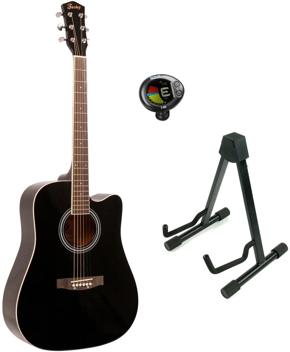 Fazley W40-BK akoestische western gitaar zwart + statief + stemapparaat