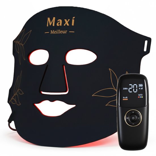 Maxi Meilleur® led masker lichttherapie - Voor strakke huid met minder rimpels Incl. E-Book & Travel bag - huidverjongingsapparaat voor gezicht - Red Light therapy mask - Anti-aging LED masker met rood licht therapie