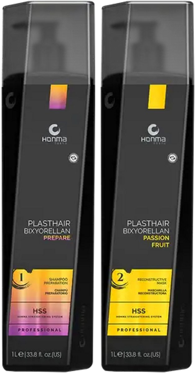 Honma Tokyo Haarmasker / Haarverzorging - Voor dik en gekruld blond haar te stylen - PlastHair Premium - Passion Fruit - Stap 1 & 2 - 1000 ml