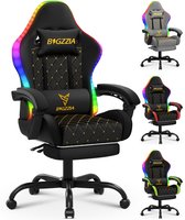 BIGZZIA Gaming stoel - Ergonomische stoel - 90-135° Verstelbare Rugleuning - 150kg Belastbaarheid - 360° Draaibaar - met hoofdkussen en lendenkussen - RGB-verlichting - voetensteun - zwart