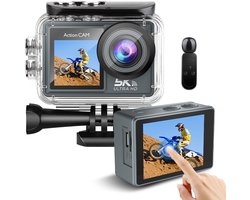 Wazomo – Actiecamera 5K – Externe Microfoon – afstandsbediening – Sports Camera – Waterdicht – Touch Screen – WIFI en App functie- Inclusief Accessoires