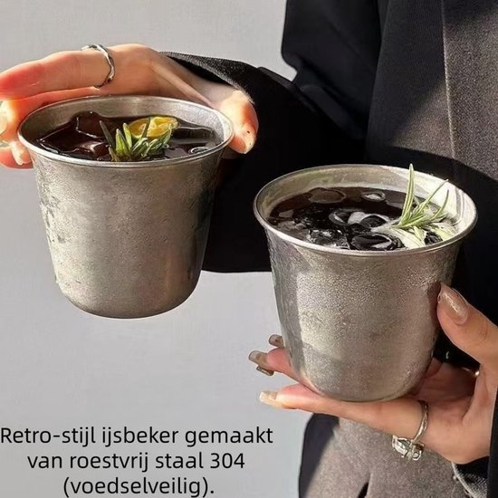 2-delige metalen koffiemok - Verdikte brede waterbeker voor koude dranken, industriële stijl, matstalen mok - Geschikt voor thuis, in de bar, buiten en op de camping - Zilver — afbeelding 3