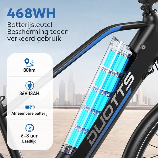 Elektrische Fiets DUOTTS C29Lite - 468Wh/13 Ah Accu - 80 km Bereik - 250W Motor - 27.5" Anti-Lekbanden- Shimano 7 Versnellingen - Mechanische schijfrem - Ijzeren Frame - Kleuren display - Inclusief Bagagedrager - Stadsfiets — afbeelding 4