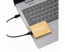 Portable SSD – Externe SSD – 2TB opslag – gouden SSD – inclusief USB C kabel – USB 3.1 – draagbare SSD – SSD harde schijf – externe harde schijf 2TB – SSD voor laptop – goud – geschikt voor Windows, Mac en Android