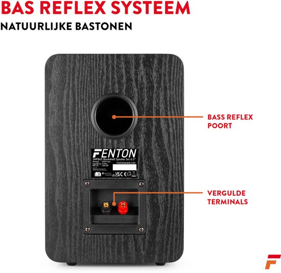 Boekenplank speakers - Fenton SHFB65 - Zwarte hifi speakers 6,5'' - 200W - 2-weg