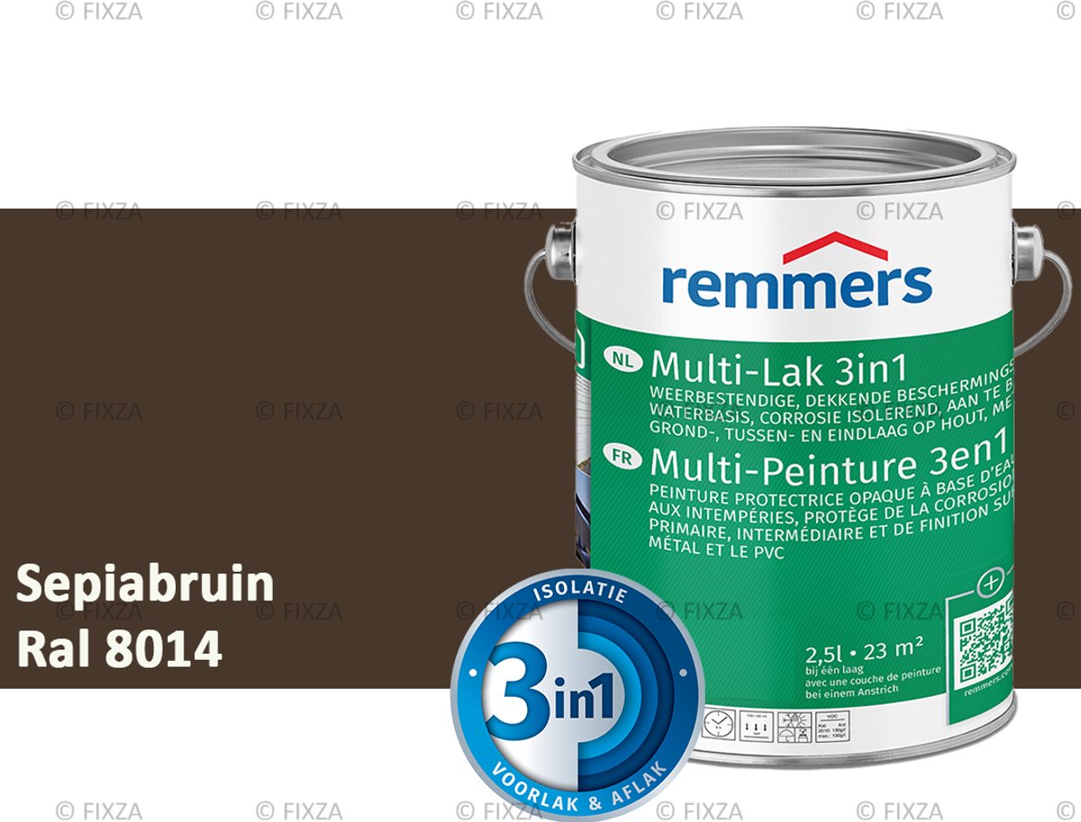 Remmers Multi-Lak 3in1 Sepiabruin – 2,5 Liter - lakverf voor Hout, Metaal en Kunststof