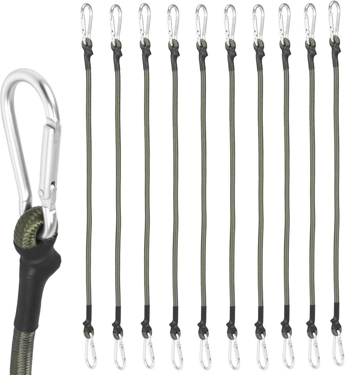 10 stuks 60 cm zware karabijnhaak bungee-koorden voor buiten met een maximale breeksterkte van 190 lbs, latex karabijnhaak bungee-koord met verbeterde karabijnhaken voor bagagedragers, vracht, handkarren, fietsen, kamperen - Cyslmuk®