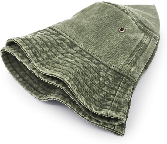 Vissershoed-Brede-Klep-Platte-Zonnehoed-Baumwolle-Armeegroen-56-60cm